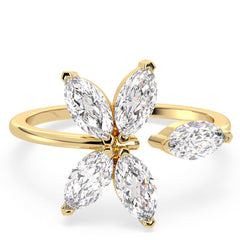 LILETTA MARQUISE CUT LAB GROWN DIAMOND FIVE PETAL STACKABLE RING, GOLD