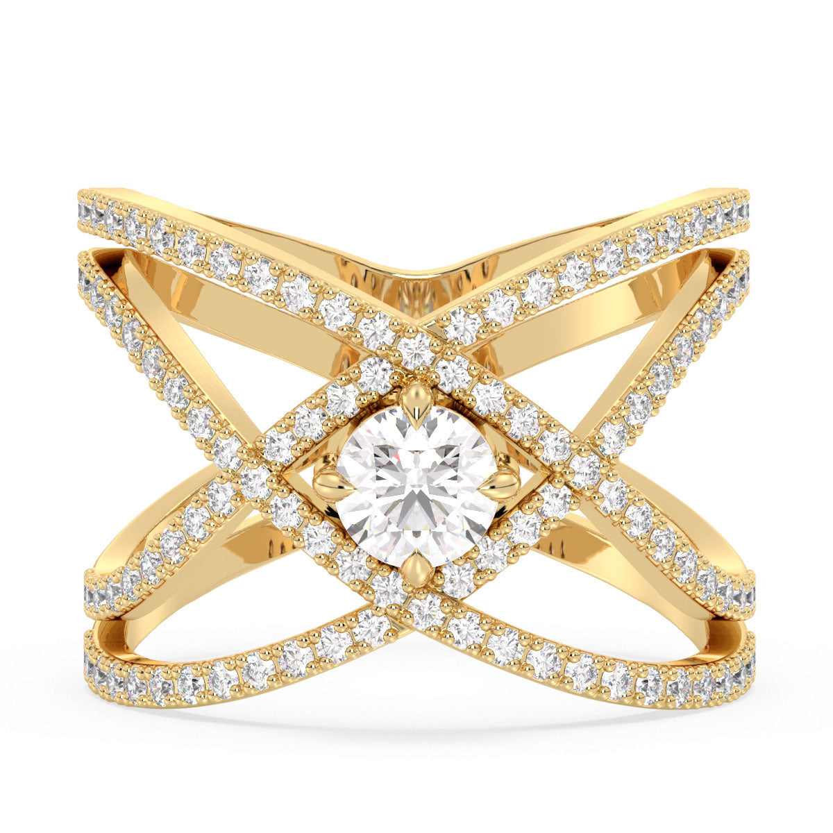 SOPHIA ROUND CUT LAB GROWN DIAMOND SOLITAIRE STACKABLE STUDDED INTERWOVEN SHANK RING, GOLD