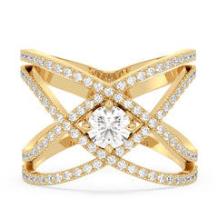 SOPHIA ROUND CUT LAB GROWN DIAMOND SOLITAIRE STACKABLE STUDDED INTERWOVEN SHANK RING, GOLD