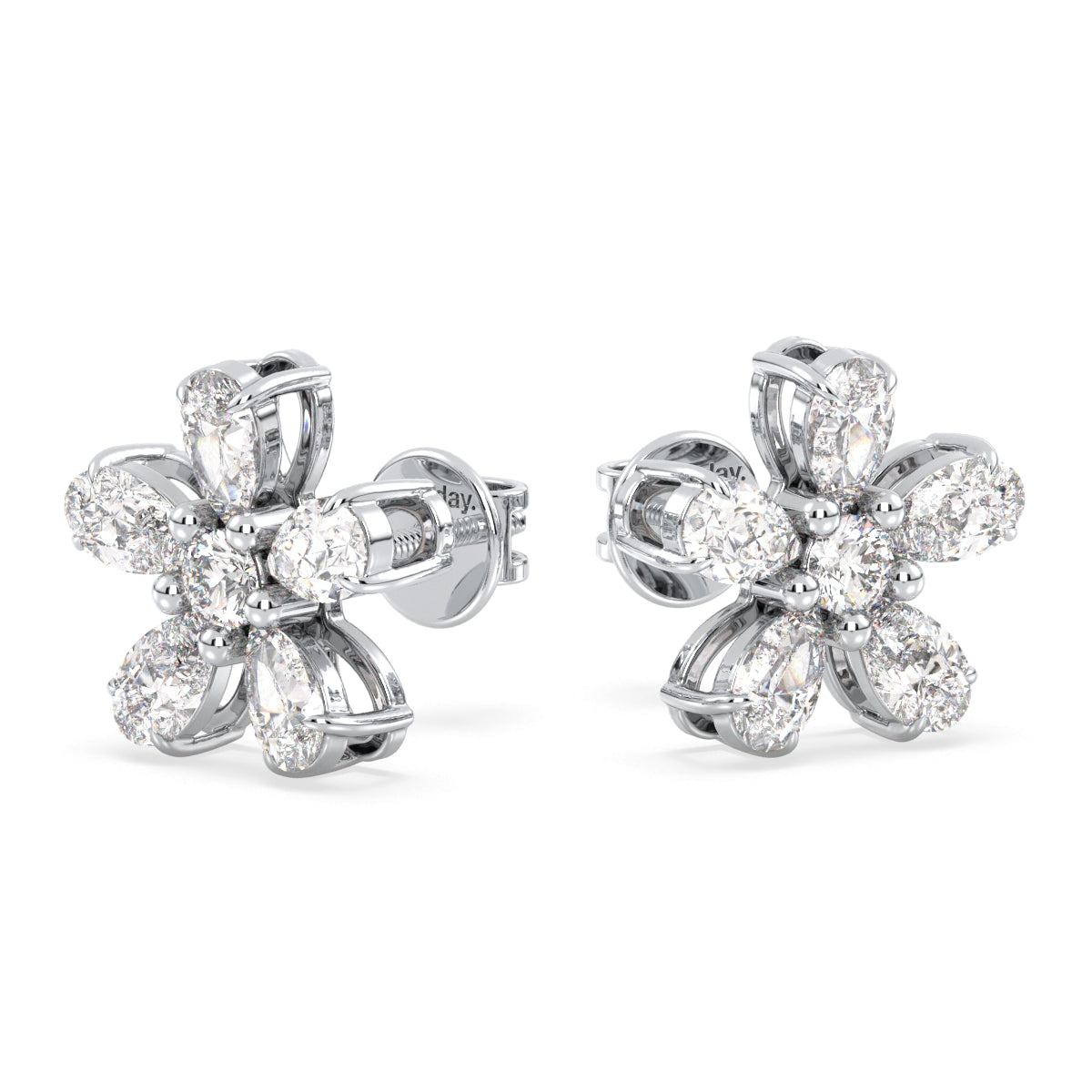 MARGUERITE LAB GROWN DIAMOND FIVE PETAL CLASSIC EAR STUDS, GOLD