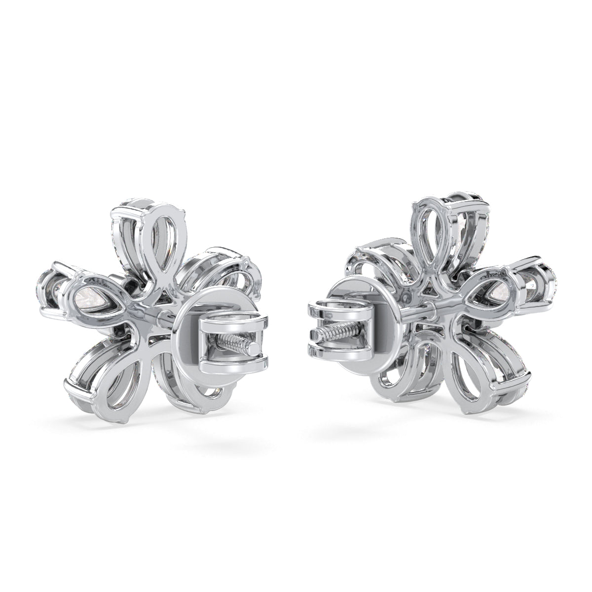 MARGUERITE LAB GROWN DIAMOND FIVE PETAL CLASSIC EAR STUDS, GOLD