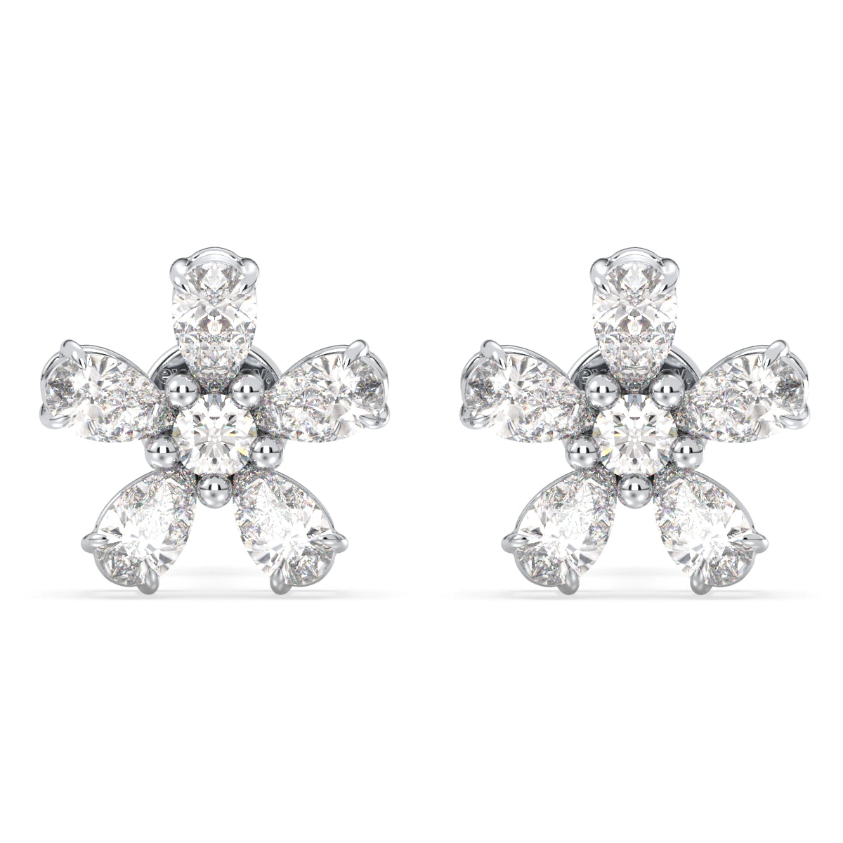 MARGUERITE LAB GROWN DIAMOND FIVE PETAL CLASSIC EAR STUDS, GOLD