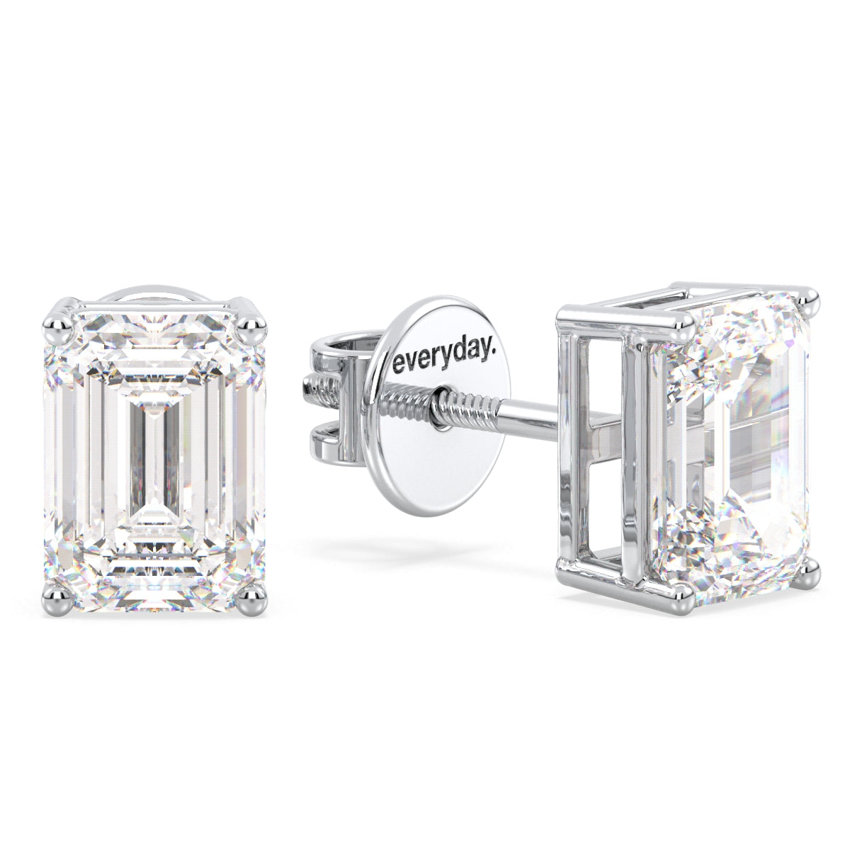 KATE EMERALD CUT LAB GROWN DIAMOND SOLITAIRE EAR STUDS, GOLD