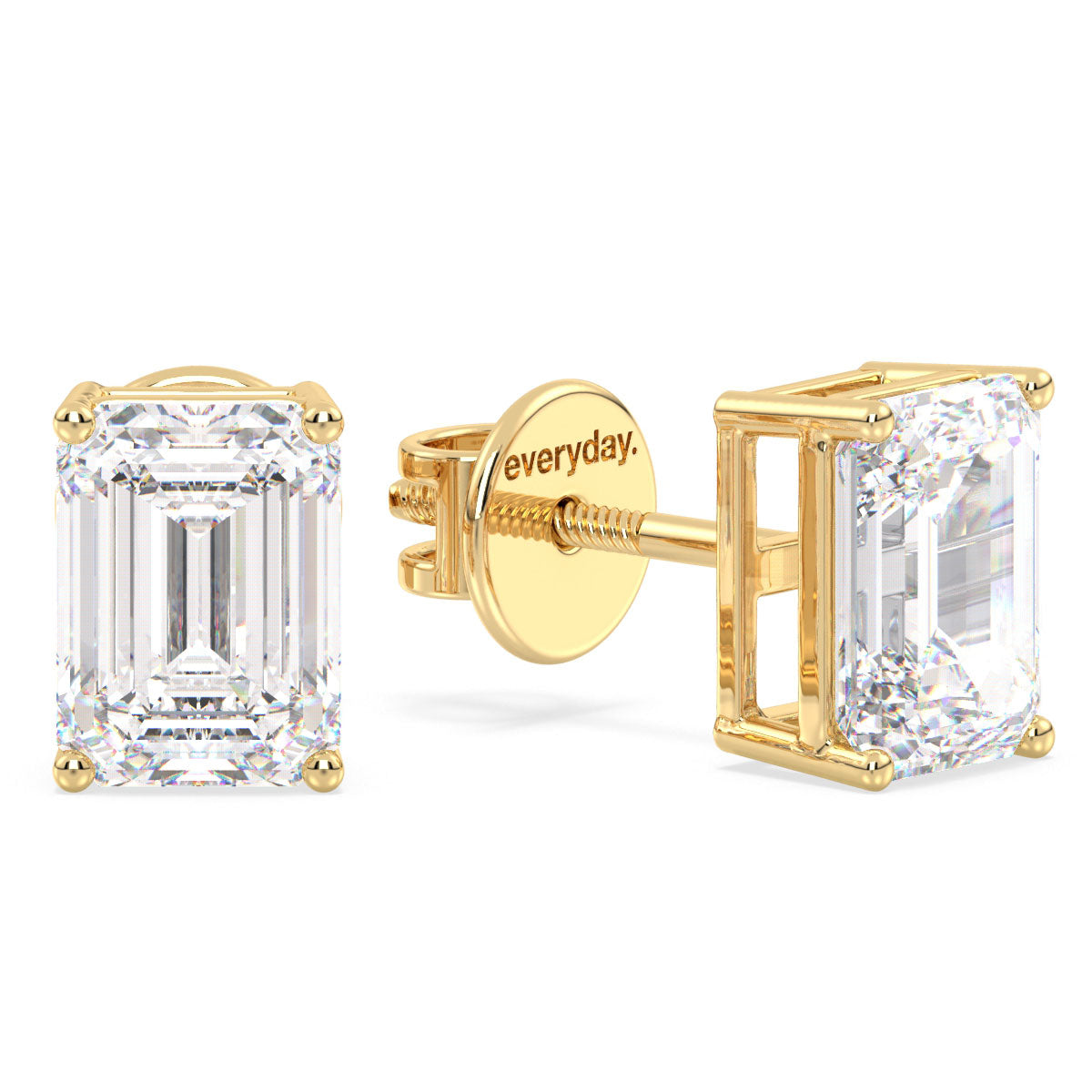 KATE EMERALD CUT LAB GROWN DIAMOND SOLITAIRE EAR STUDS, GOLD