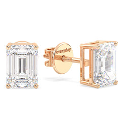 KATE EMERALD CUT LAB GROWN DIAMOND SOLITAIRE EAR STUDS, GOLD