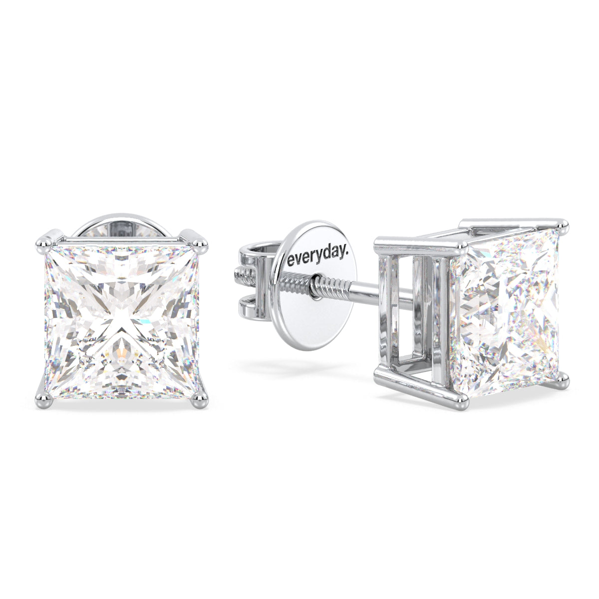 AZALEA PRINCESS CUT LAB GROWN DIAMOND SOLITAIRE EAR STUDS, GOLD