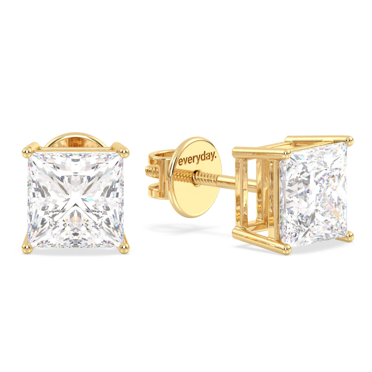 AZALEA PRINCESS CUT LAB GROWN DIAMOND SOLITAIRE EAR STUDS, GOLD