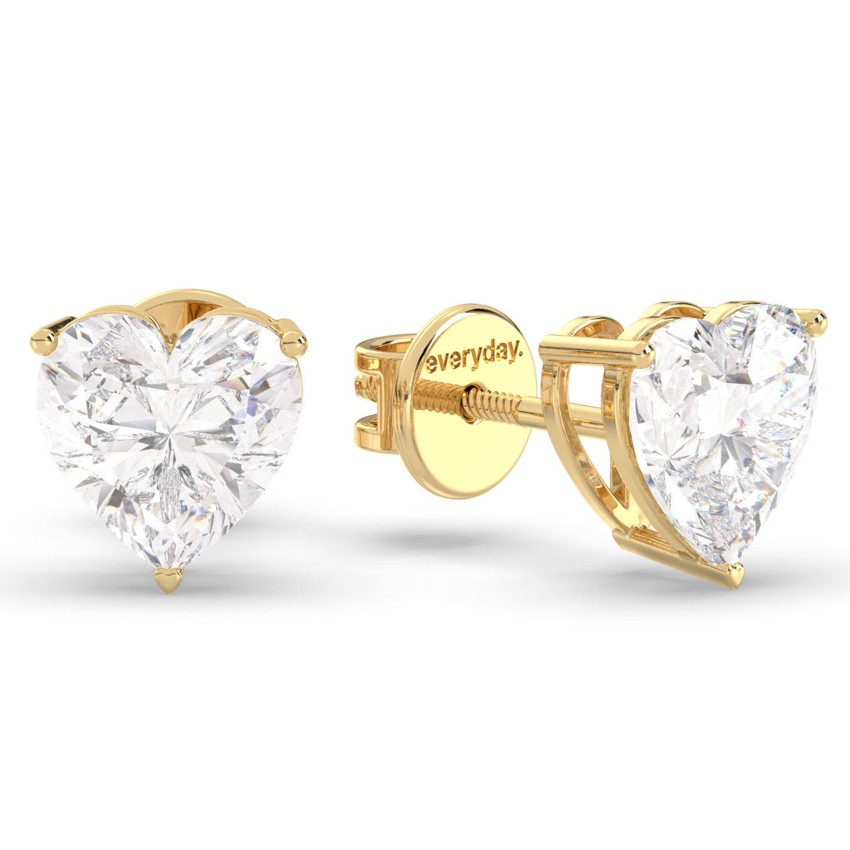 CLEMENCE HEART CUT LAB GROWN DIAMOND SOLITAIRE CLASSIC EAR STUDS, GOLD