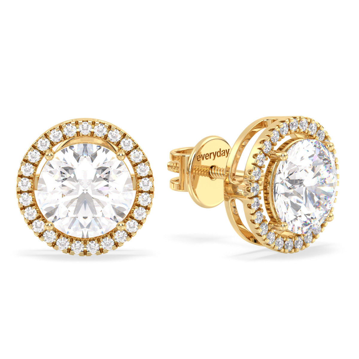 SOPHIA HALO ROUND CUT LAB GROWN DIAMOND SOLITAIRE CLASSIC EAR STUDS, GOLD