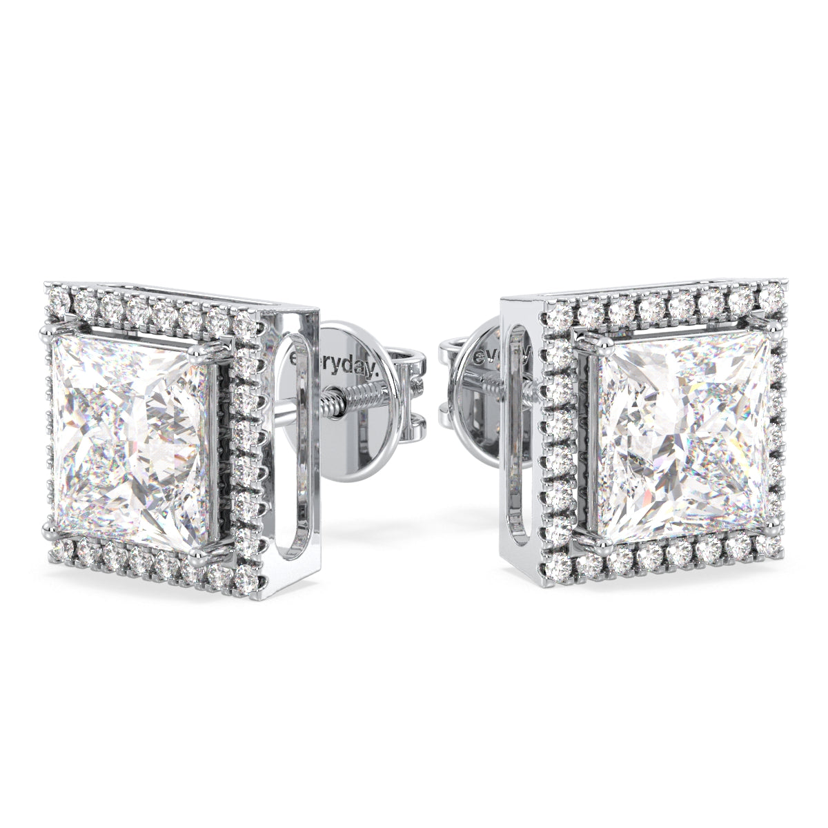 AZALEA HALO PRINCESS CUT LAB GROWN DIAMOND SOLITAIRE EAR STUDS, GOLD