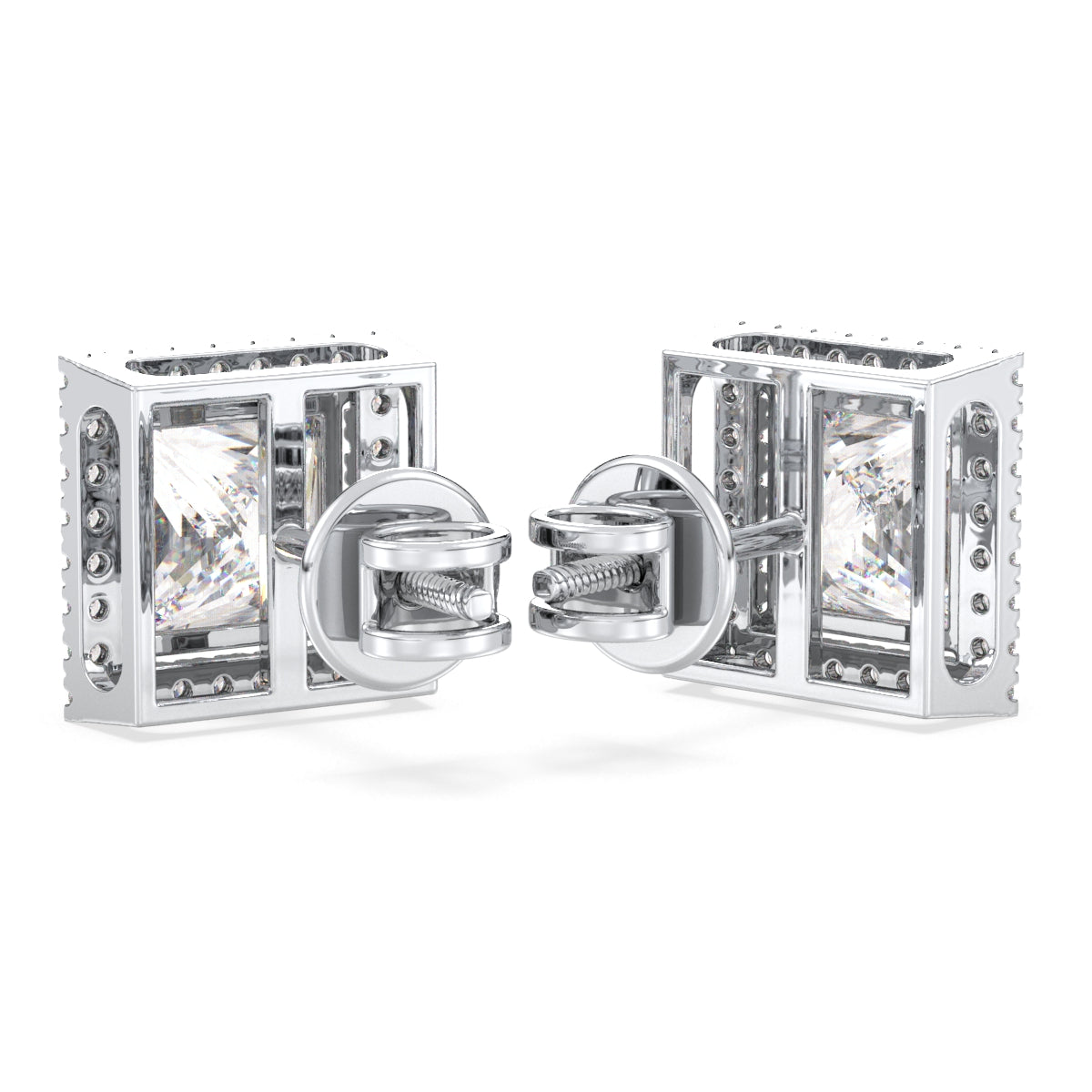 AZALEA HALO PRINCESS CUT LAB GROWN DIAMOND SOLITAIRE EAR STUDS, GOLD