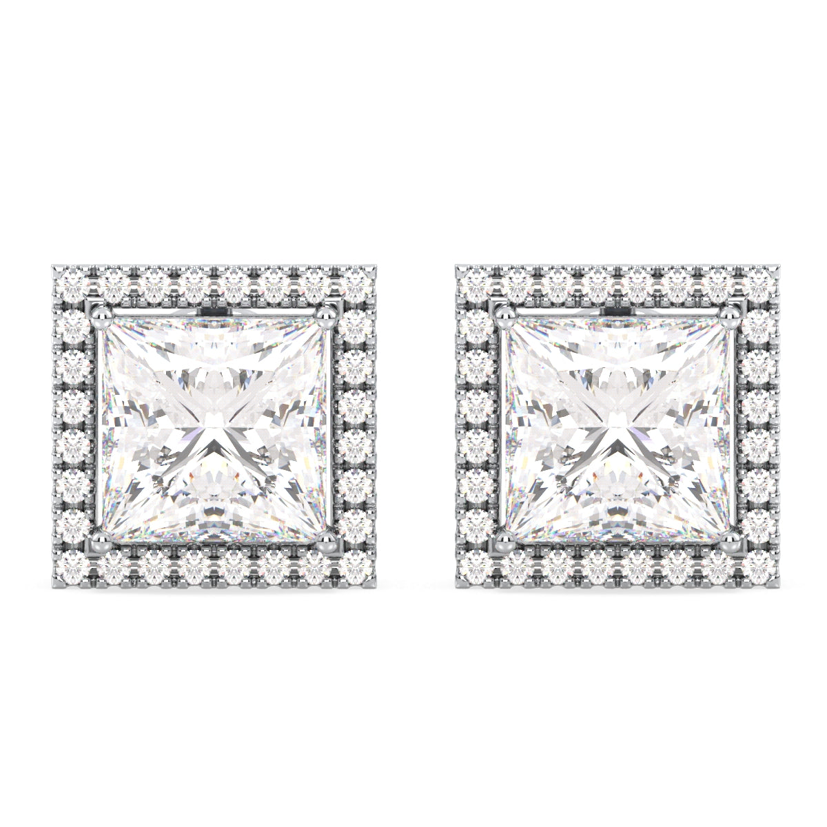 AZALEA HALO PRINCESS CUT LAB GROWN DIAMOND SOLITAIRE EAR STUDS, GOLD