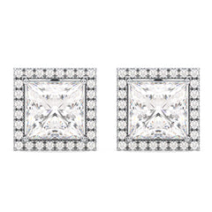 AZALEA HALO PRINCESS CUT LAB GROWN DIAMOND SOLITAIRE EAR STUDS, GOLD