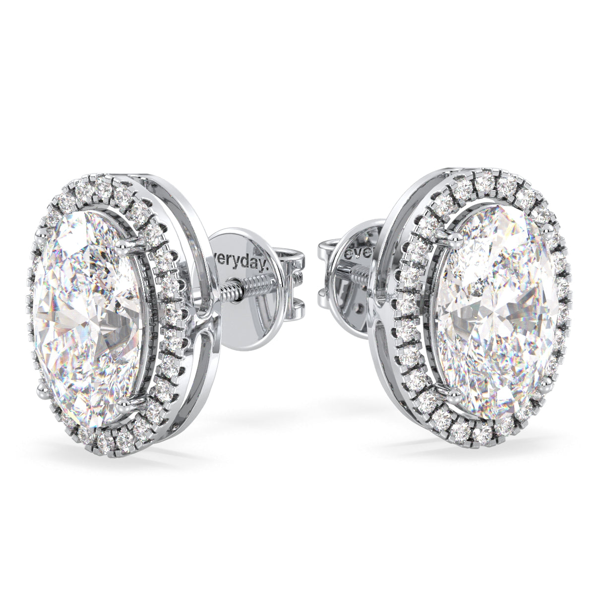 IRENE HALO OVAL CUT LAB GROWN DIAMOND SOLITAIRE EAR STUDS, GOLD