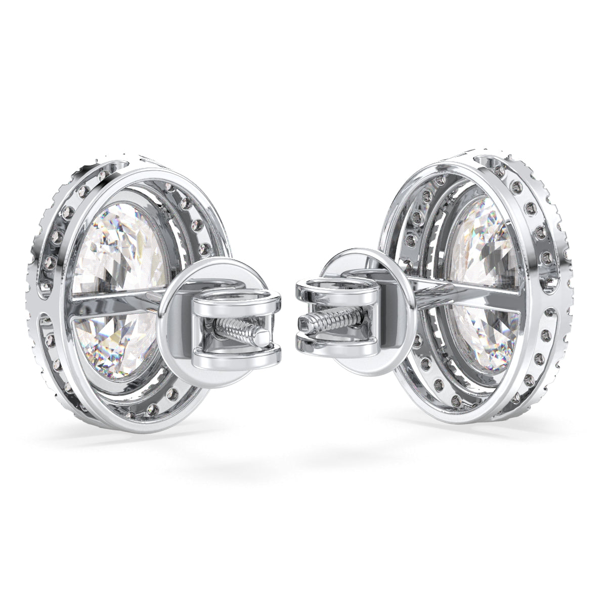 IRENE HALO OVAL CUT LAB GROWN DIAMOND SOLITAIRE EAR STUDS, GOLD