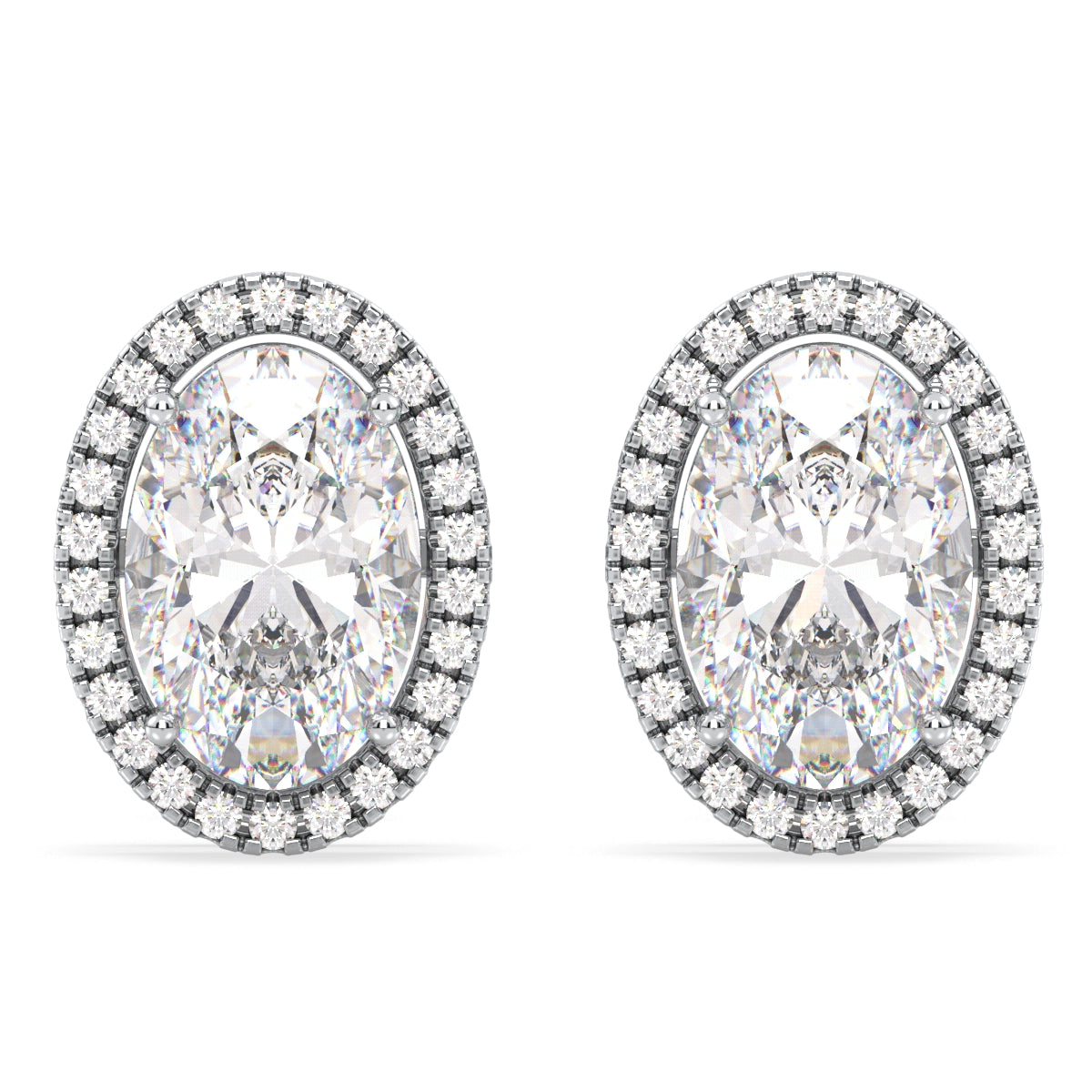 IRENE HALO OVAL CUT LAB GROWN DIAMOND SOLITAIRE EAR STUDS, GOLD