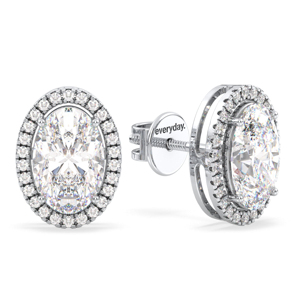 IRENE HALO OVAL CUT LAB GROWN DIAMOND SOLITAIRE EAR STUDS, GOLD