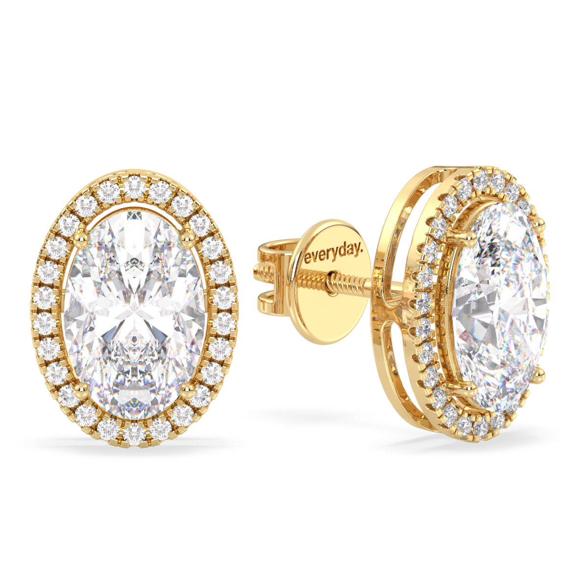 IRENE HALO OVAL CUT LAB GROWN DIAMOND SOLITAIRE EAR STUDS, GOLD