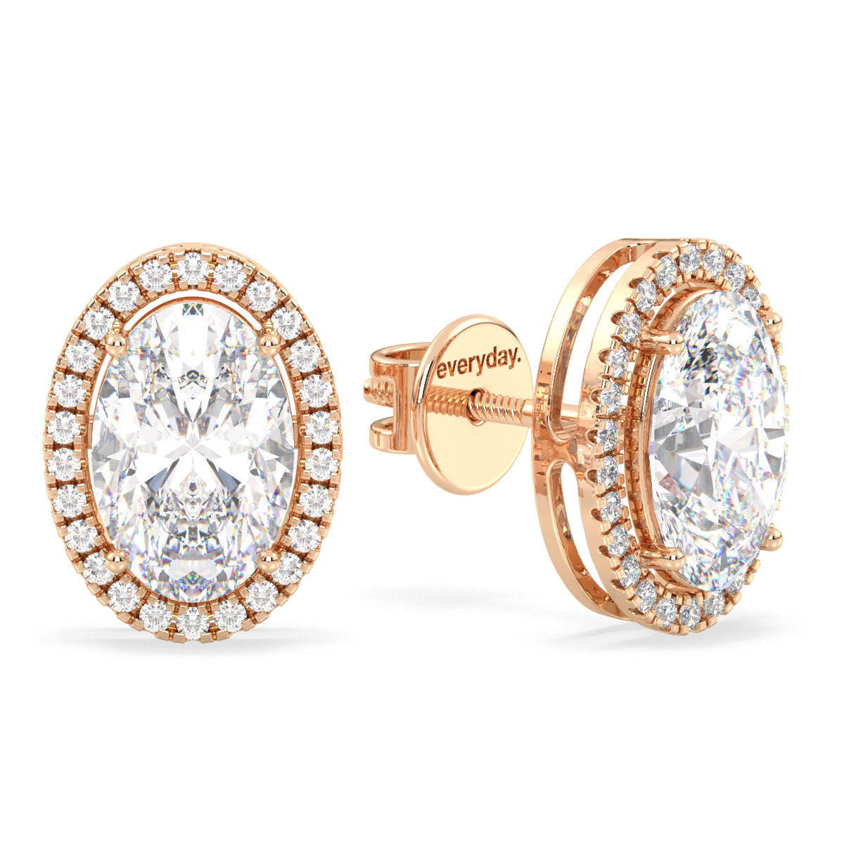 IRENE HALO OVAL CUT LAB GROWN DIAMOND SOLITAIRE EAR STUDS, GOLD