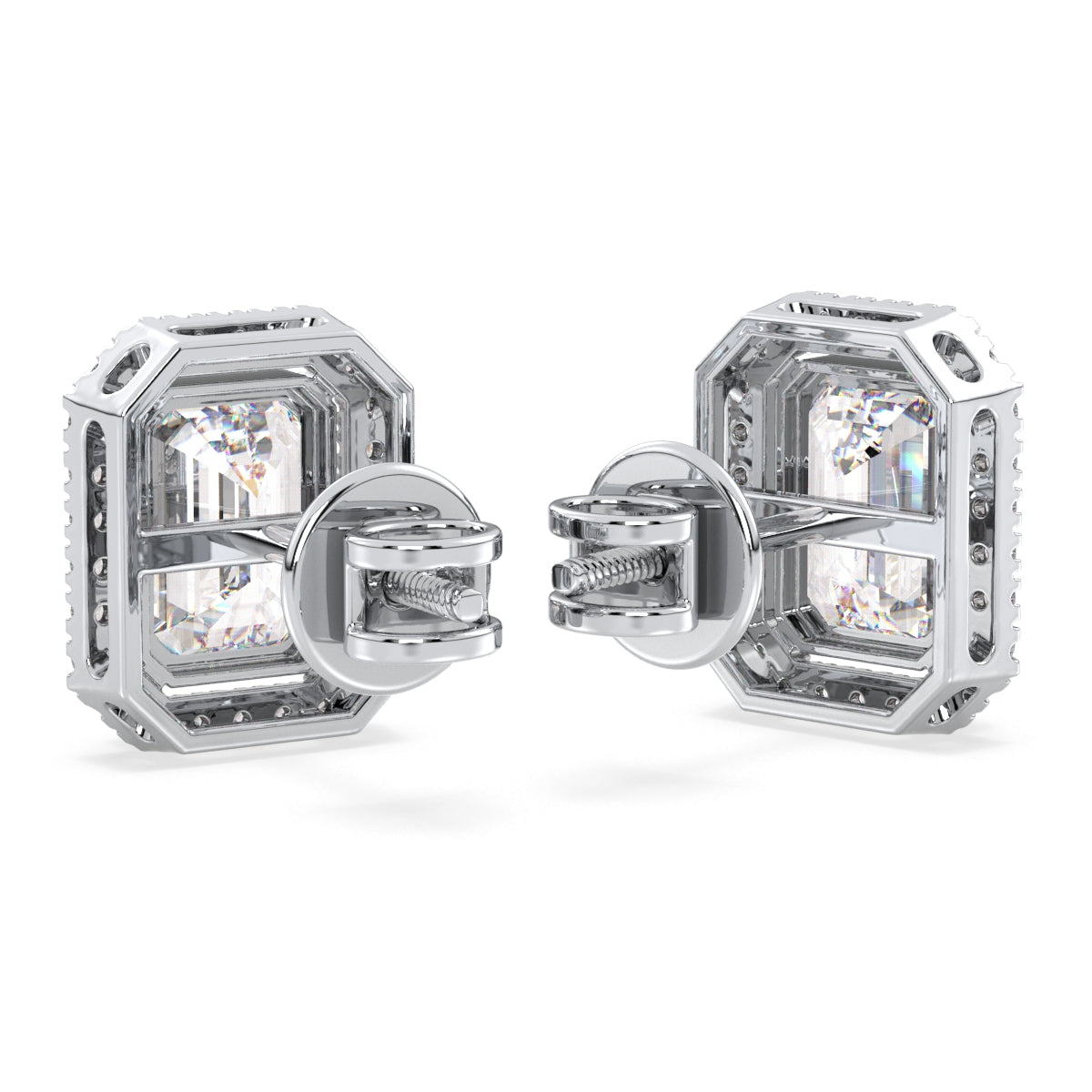 KATE HALO EMERALD CUT LAB GROWN DIAMOND SOLITAIRE EAR STUDS, GOLD