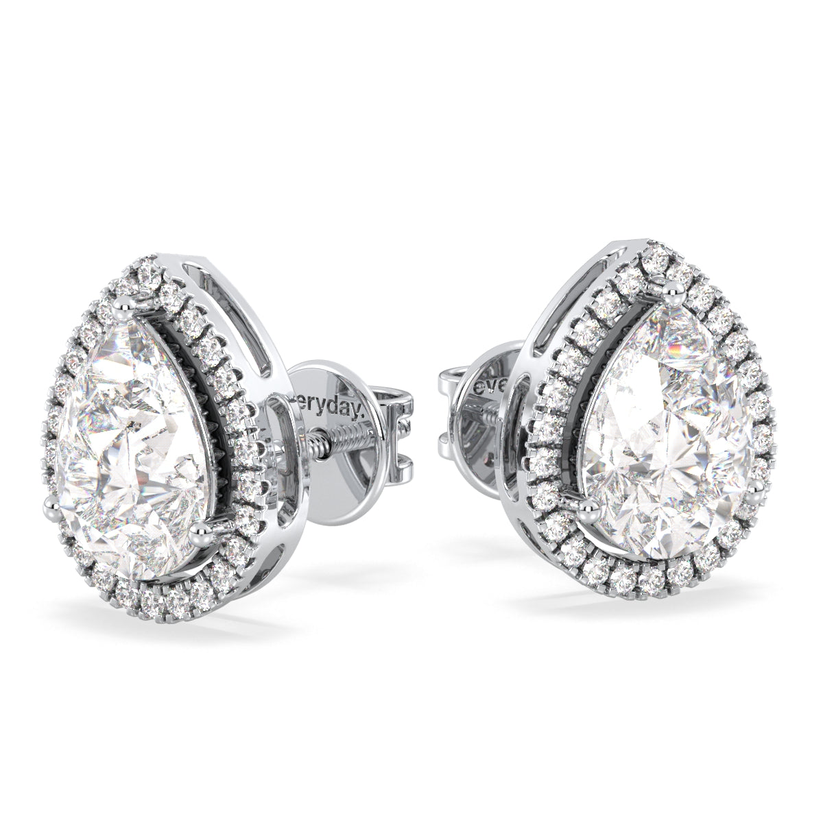 MARGUERITE HALO PEAR CUT LAB GROWN DIAMOND SOLITAIRE EAR STUDS, GOLD