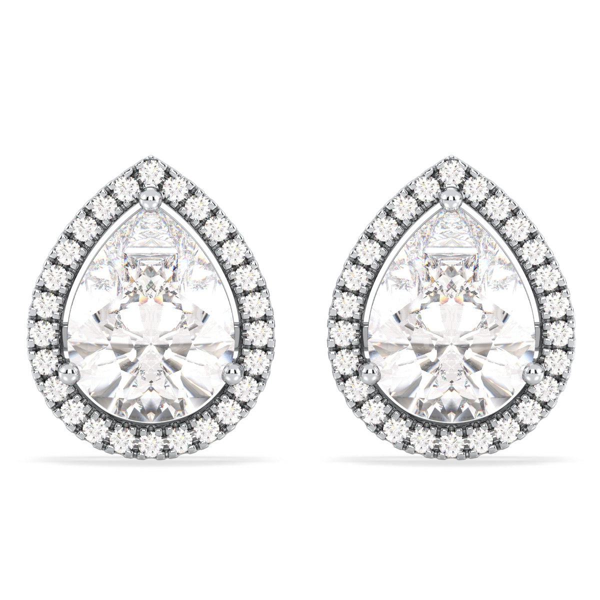 MARGUERITE HALO PEAR CUT LAB GROWN DIAMOND SOLITAIRE EAR STUDS, GOLD