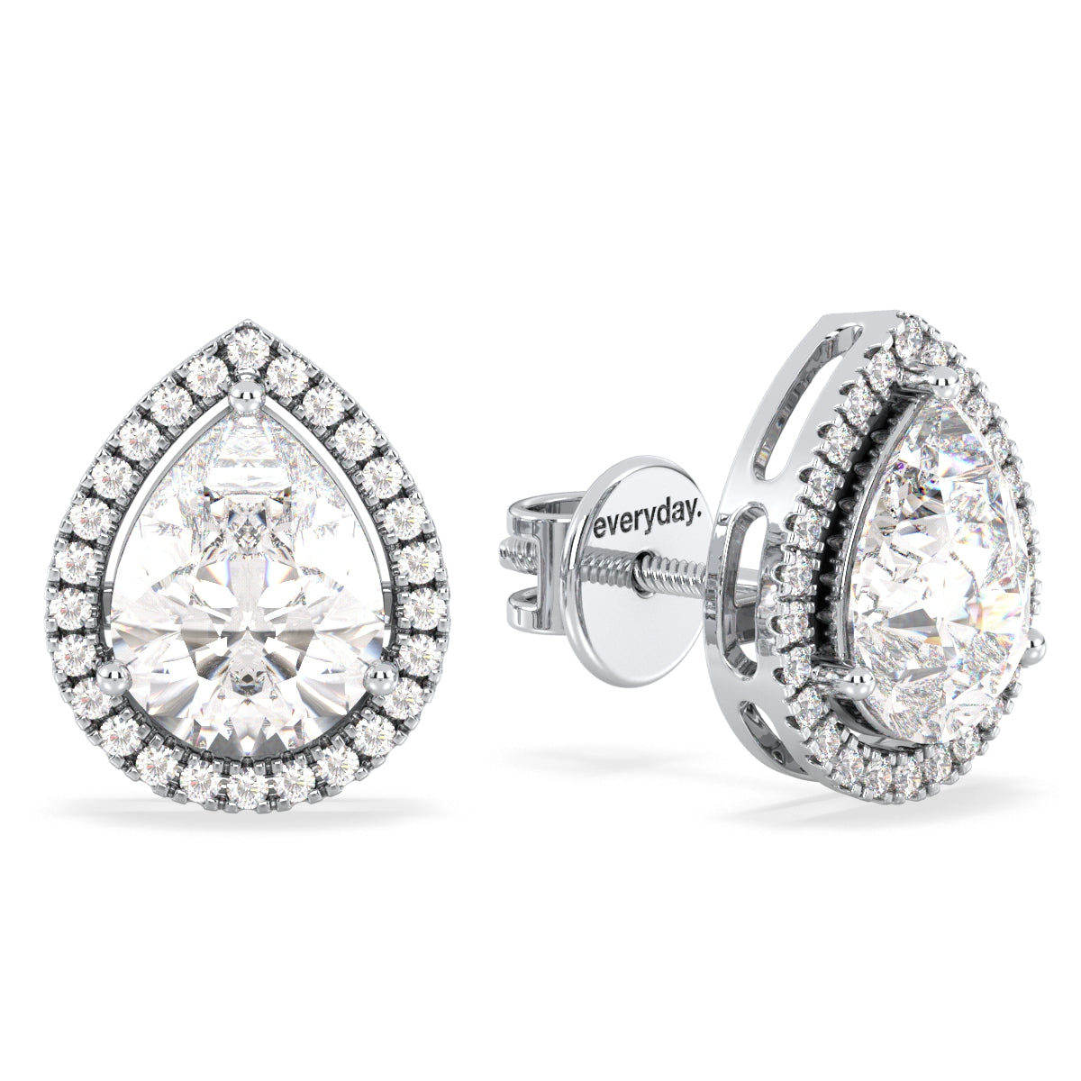 MARGUERITE HALO PEAR CUT LAB GROWN DIAMOND SOLITAIRE EAR STUDS, GOLD