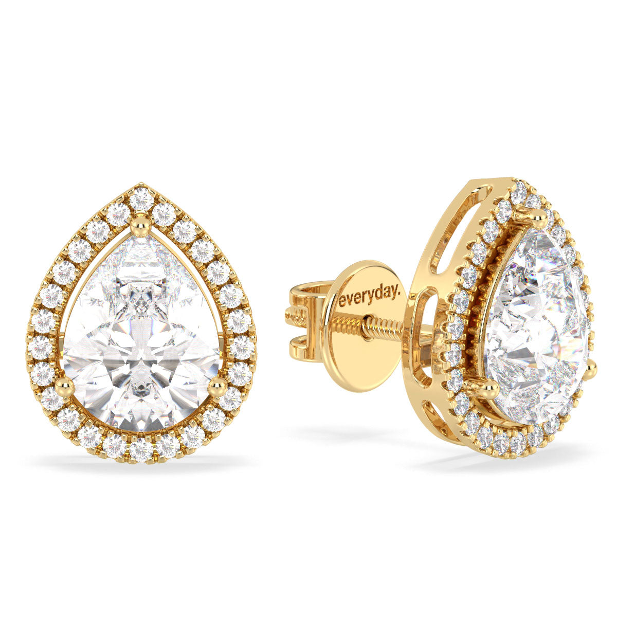 MARGUERITE HALO PEAR CUT LAB GROWN DIAMOND SOLITAIRE EAR STUDS, GOLD