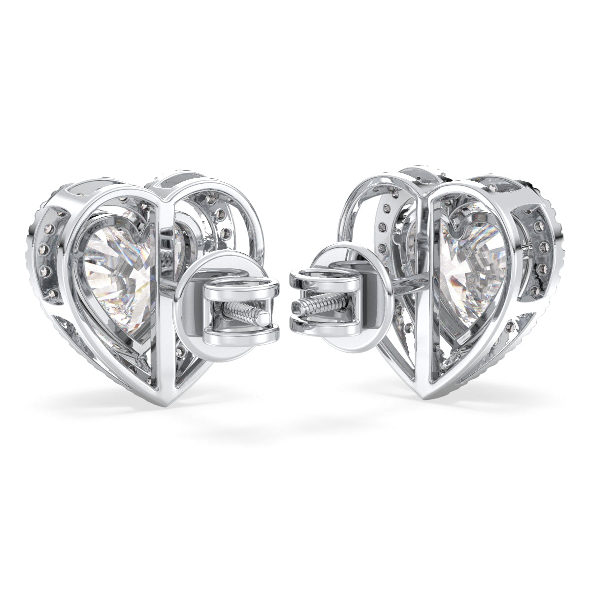 CLEMENCE HALO HEART CUT LAB GROWN DIAMOND SOLITAIRE CLASSIC EAR STUDS, GOLD