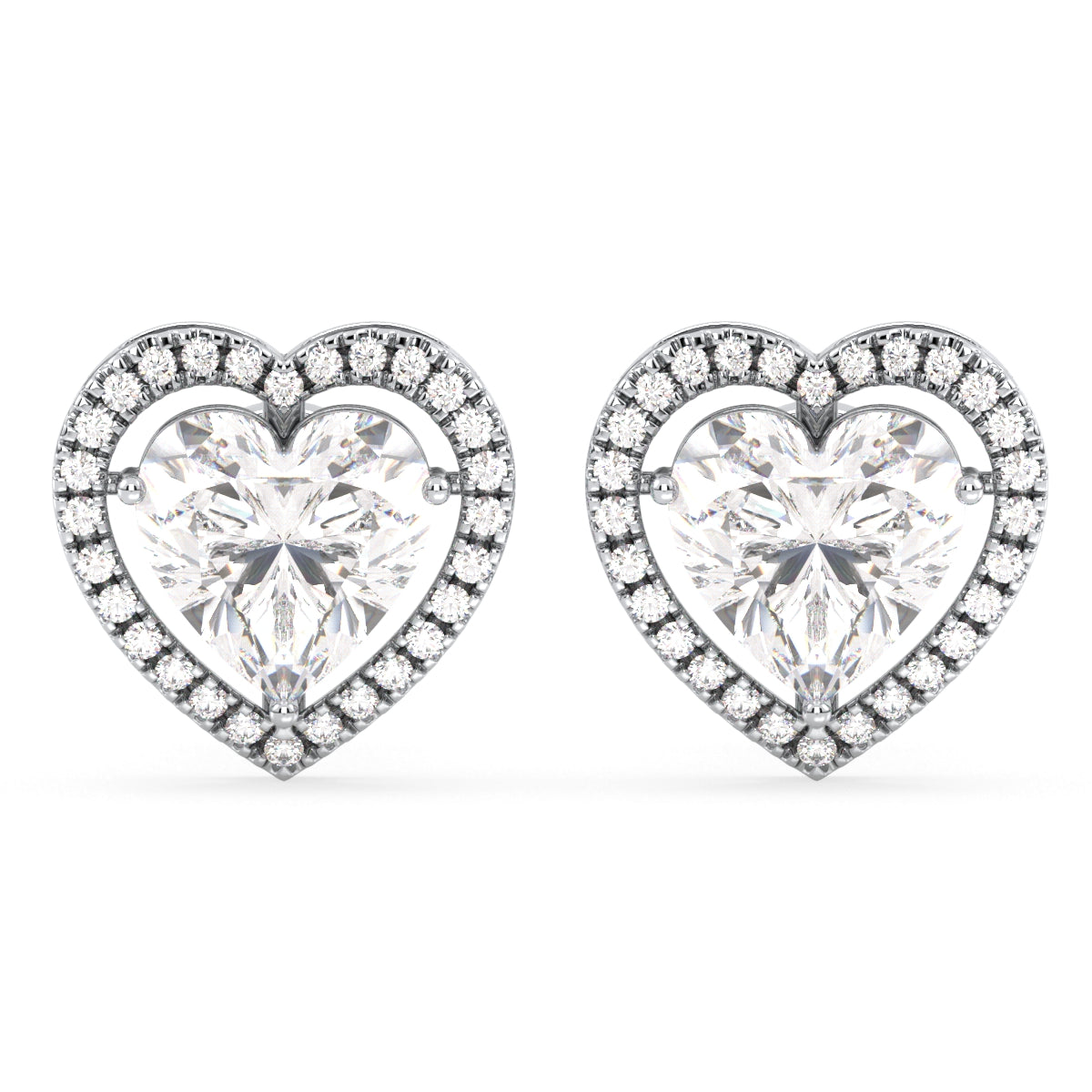 CLEMENCE HALO HEART CUT LAB GROWN DIAMOND SOLITAIRE CLASSIC EAR STUDS, GOLD