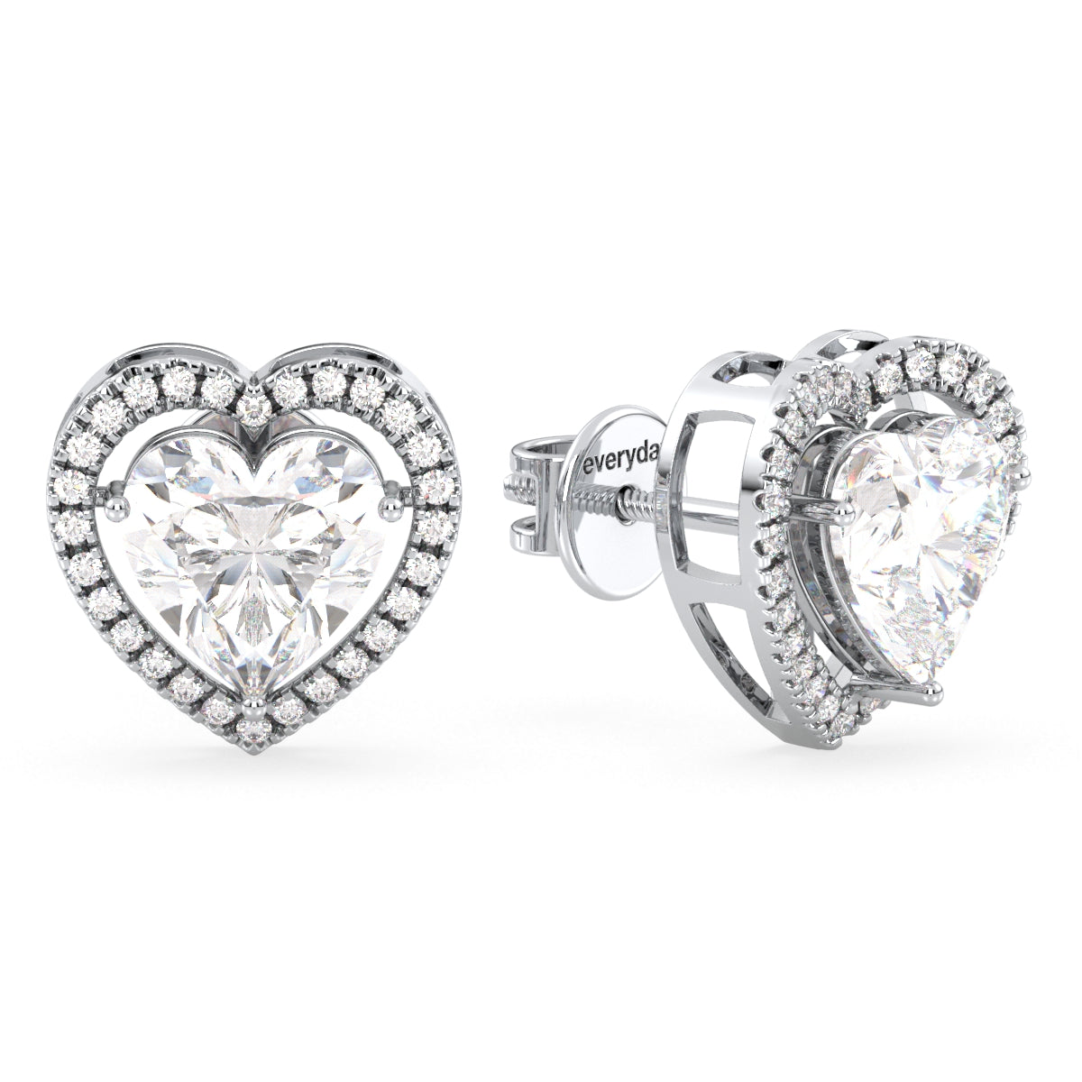 CLEMENCE HALO HEART CUT LAB GROWN DIAMOND SOLITAIRE CLASSIC EAR STUDS, GOLD