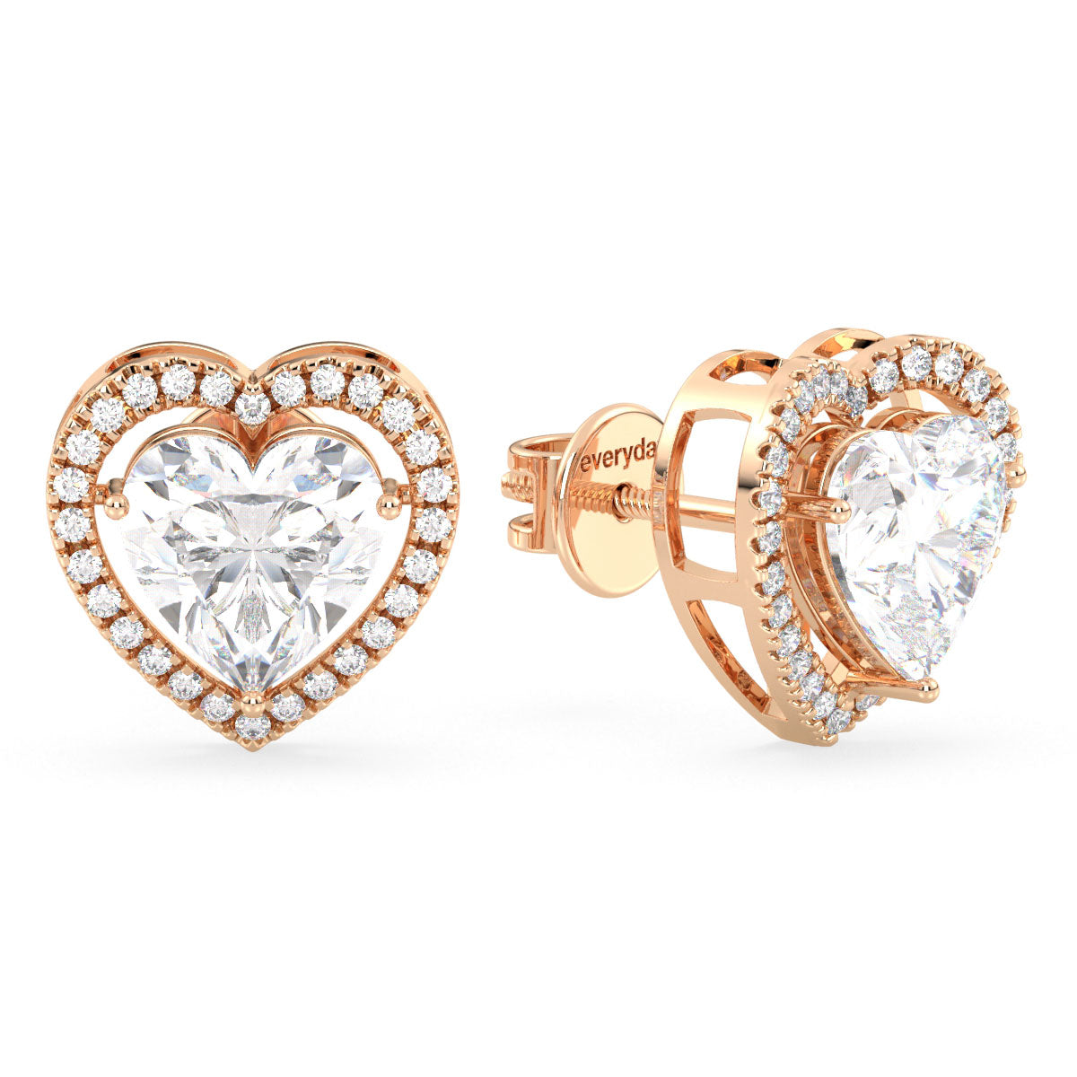 CLEMENCE HALO HEART CUT LAB GROWN DIAMOND SOLITAIRE CLASSIC EAR STUDS, GOLD