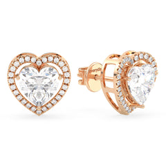 CLEMENCE HALO HEART CUT LAB GROWN DIAMOND SOLITAIRE CLASSIC EAR STUDS, GOLD