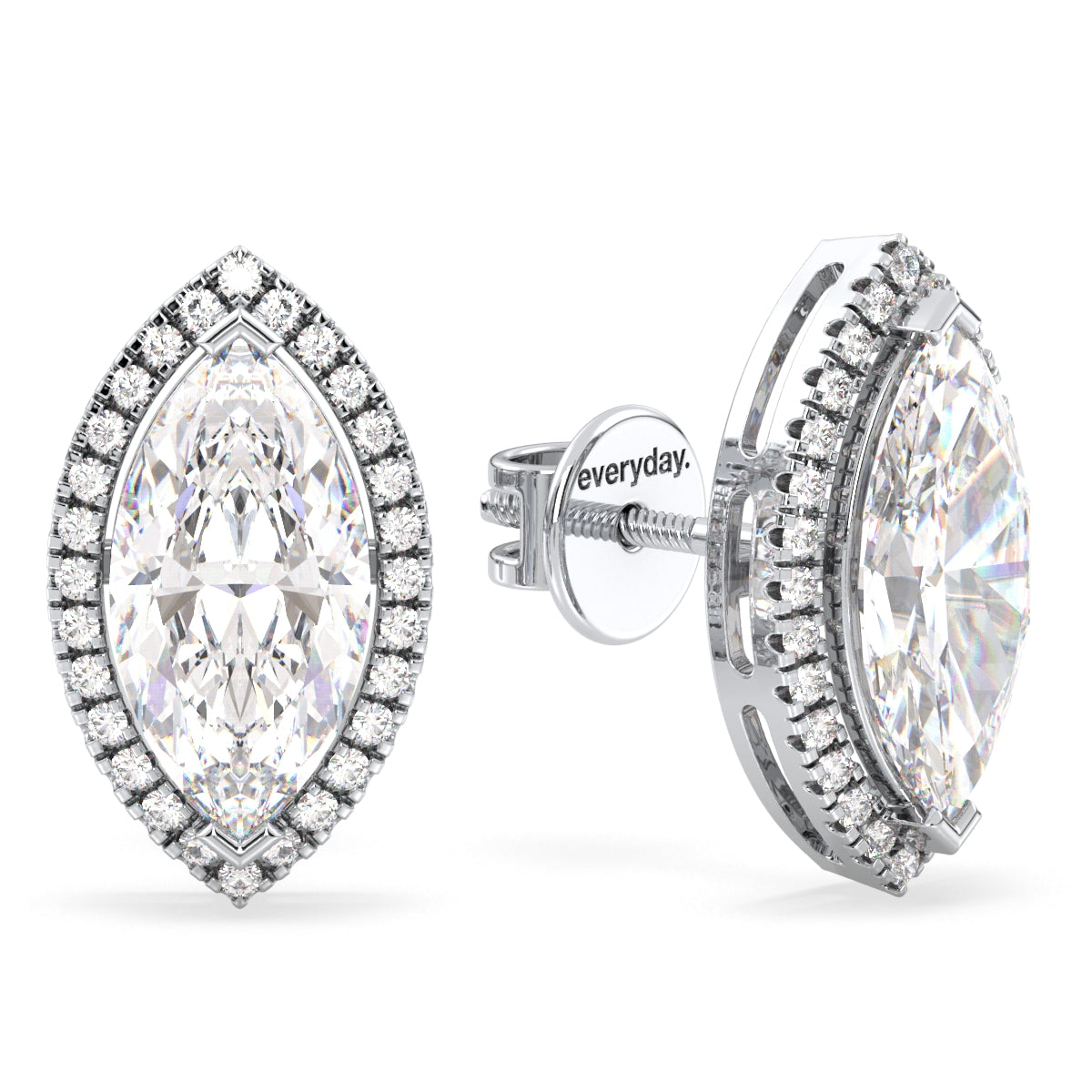 LILETTA HALO MARQUISE CUT LAB GROWN DIAMOND SOLITAIRE EAR STUDS, GOLD