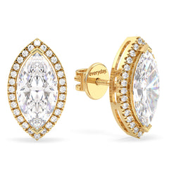 LILETTA HALO MARQUISE CUT LAB GROWN DIAMOND SOLITAIRE EAR STUDS, GOLD