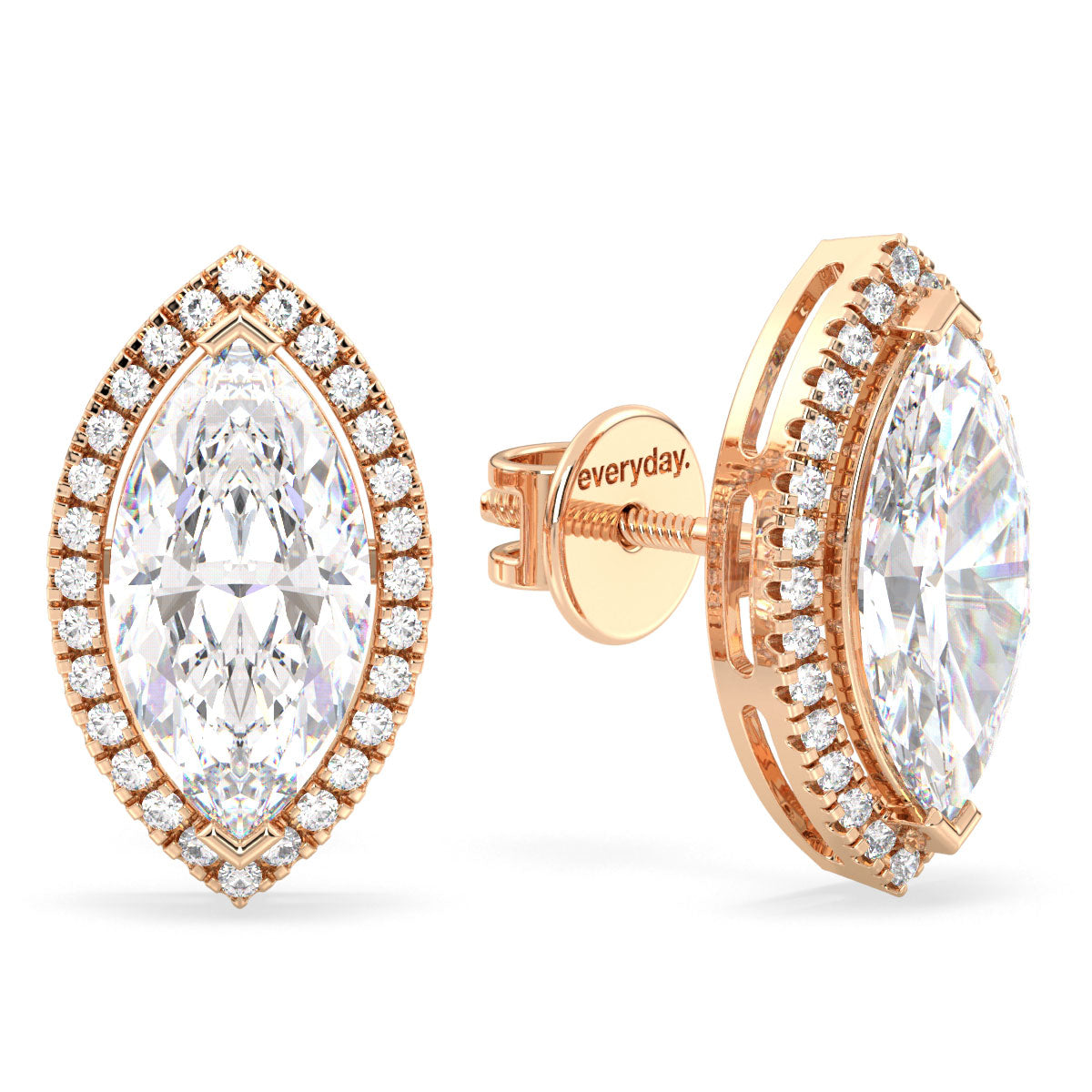 LILETTA HALO MARQUISE CUT LAB GROWN DIAMOND SOLITAIRE EAR STUDS, GOLD