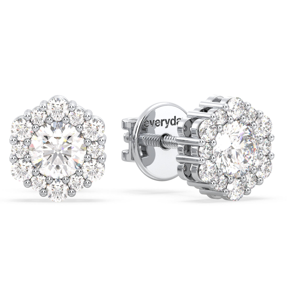 CLARETTE EXQUISITE GEOMETRIC ROUND CUT LAB GROWN DIAMOND EAR STUDS, GOLD