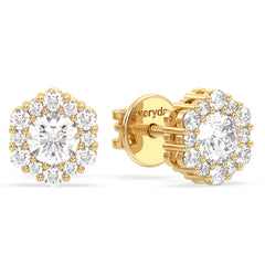 CLARETTE EXQUISITE GEOMETRIC ROUND CUT LAB GROWN DIAMOND EAR STUDS, GOLD