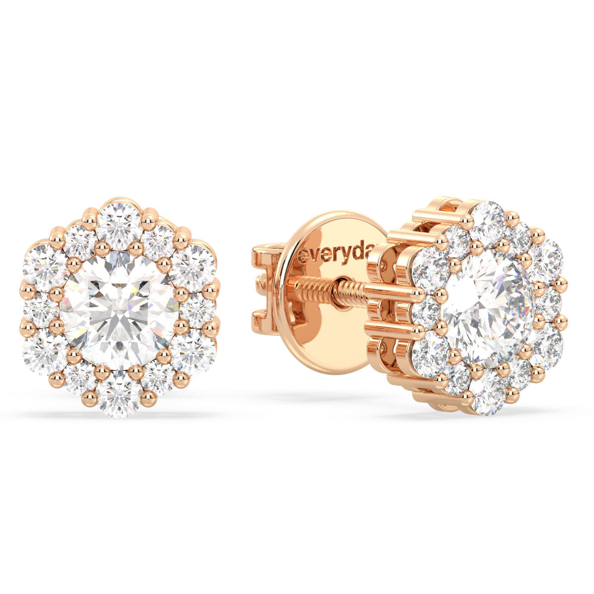 CLARETTE EXQUISITE GEOMETRIC ROUND CUT LAB GROWN DIAMOND EAR STUDS, GOLD