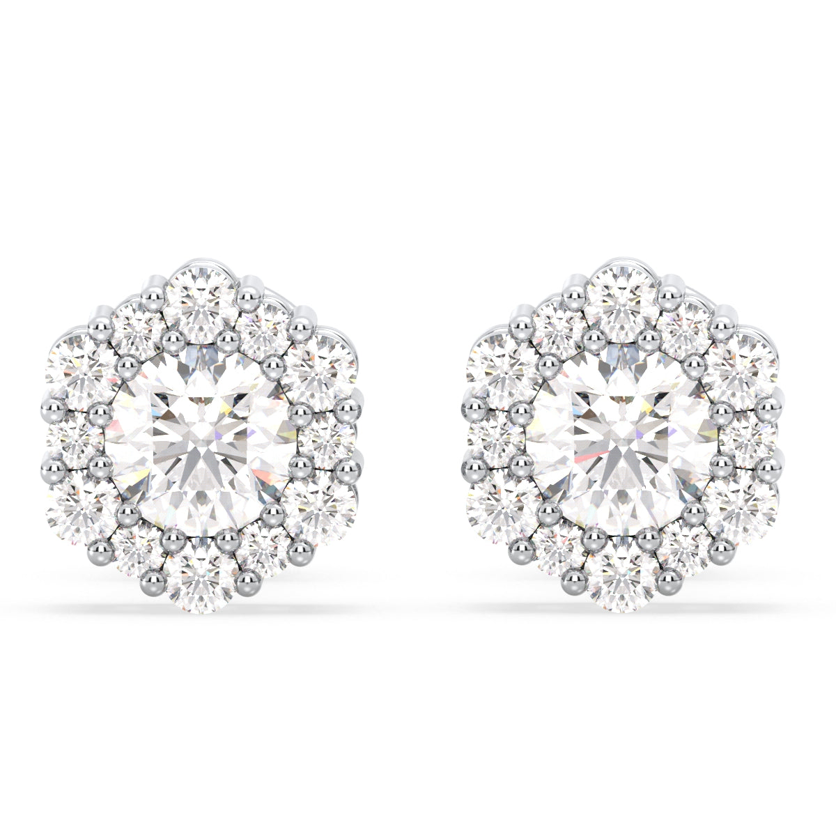 CLARETTE EXQUISITE GEOMETRIC ROUND CUT LAB GROWN DIAMOND EAR STUDS, GOLD