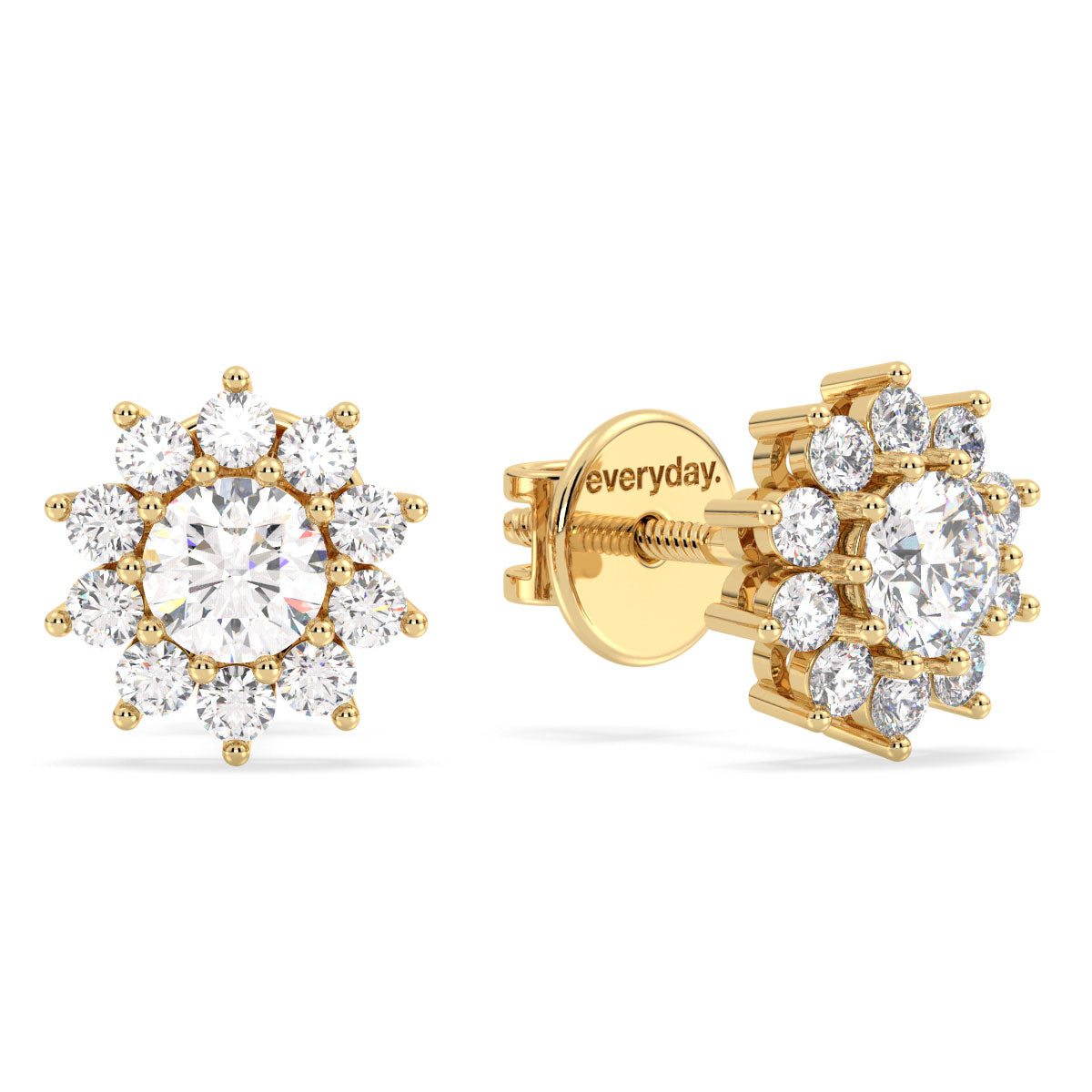 CLARETTE SNOWFLAKE ROUND CUT LAB GROWN DIAMOND EAR STUDS, GOLD