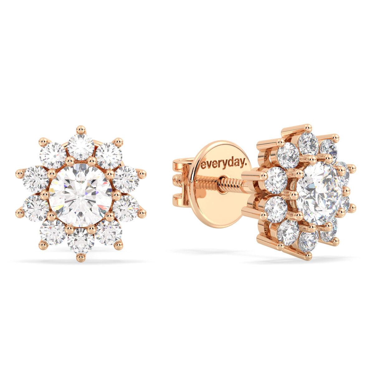 CLARETTE SNOWFLAKE ROUND CUT LAB GROWN DIAMOND EAR STUDS, GOLD