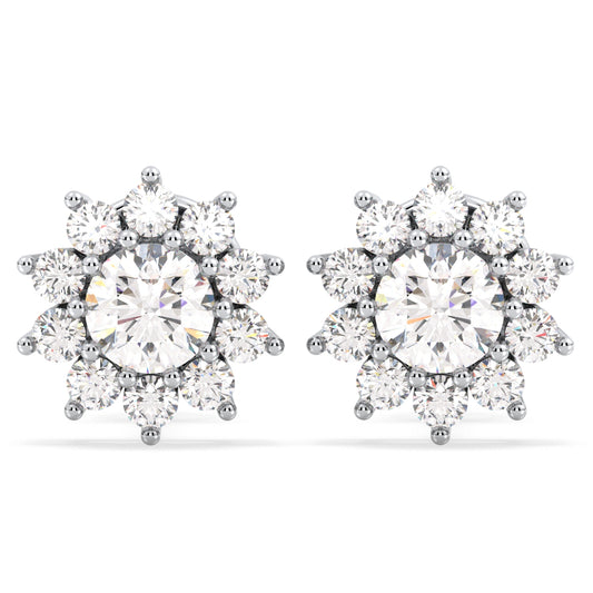 CLARETTE SNOWFLAKE ROUND CUT LAB GROWN DIAMOND EAR STUDS, GOLD