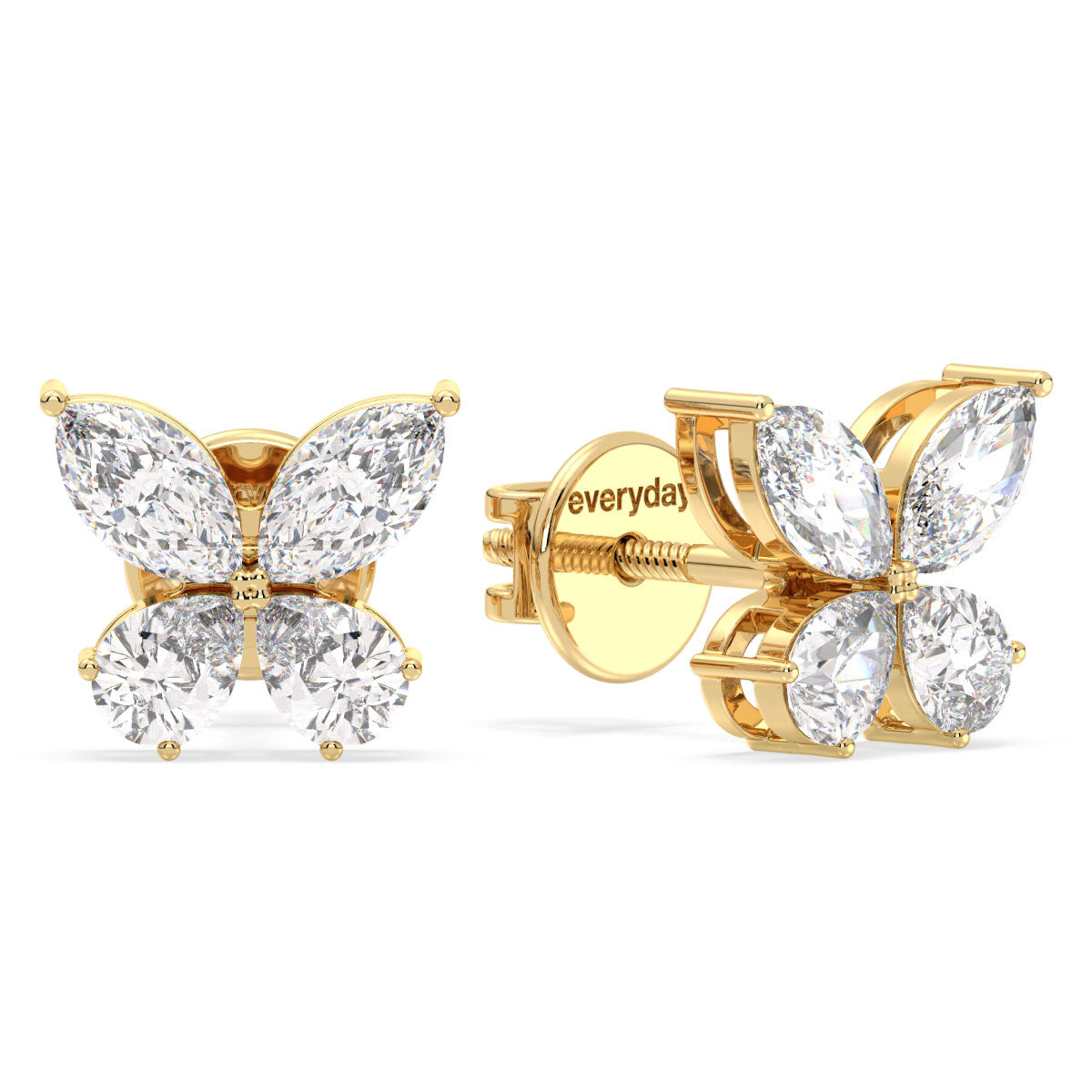 IRENE MARQUISE AND PEAR CUT LAB GROWN DIAMOND CLASSY BUTTERFLY EAR STUDS, GOLD