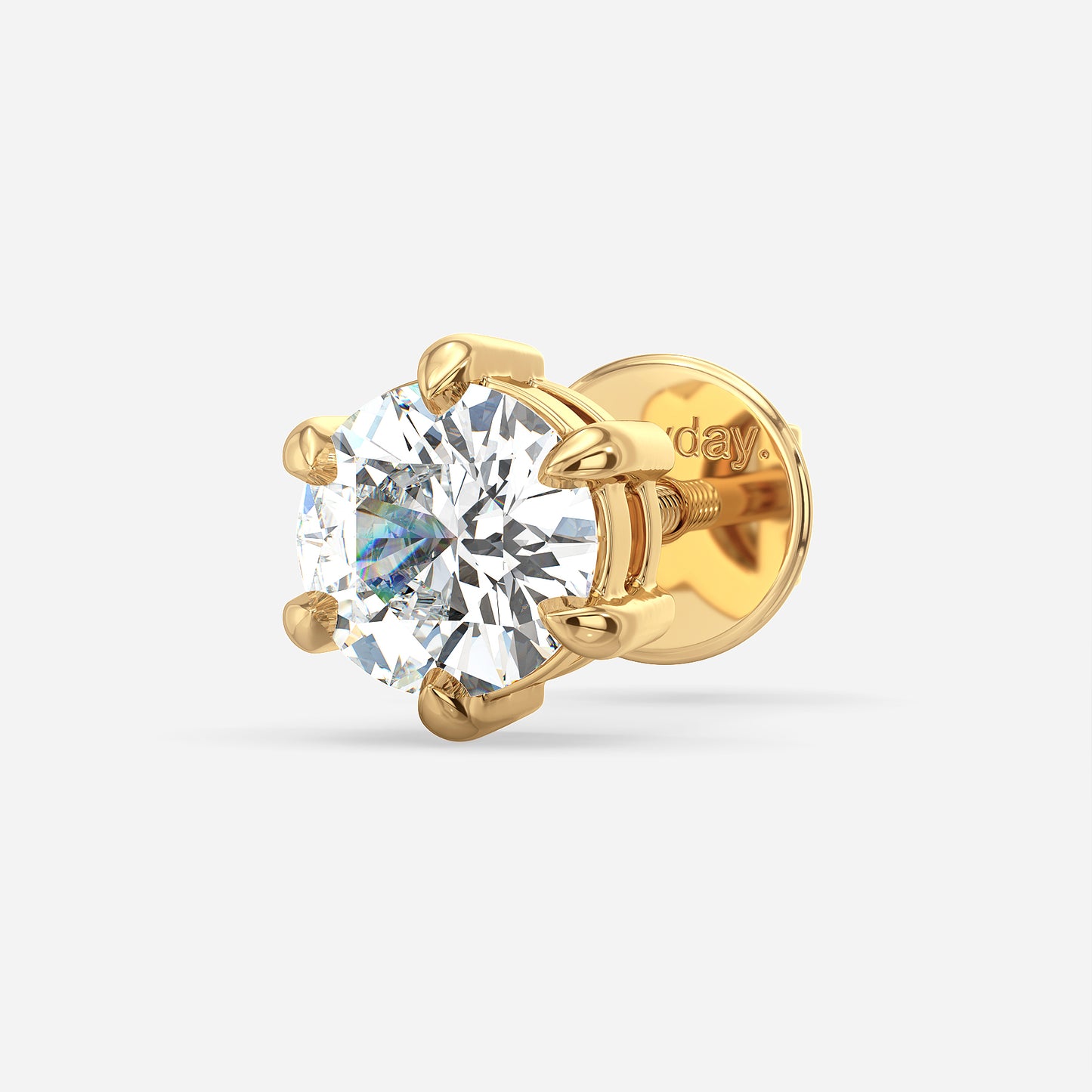 ARTHUR SIX PRONGED ROUND CUT LAB GROWN DIAMOND SOLITAIRE MEN'S EAR STUD, GOLD