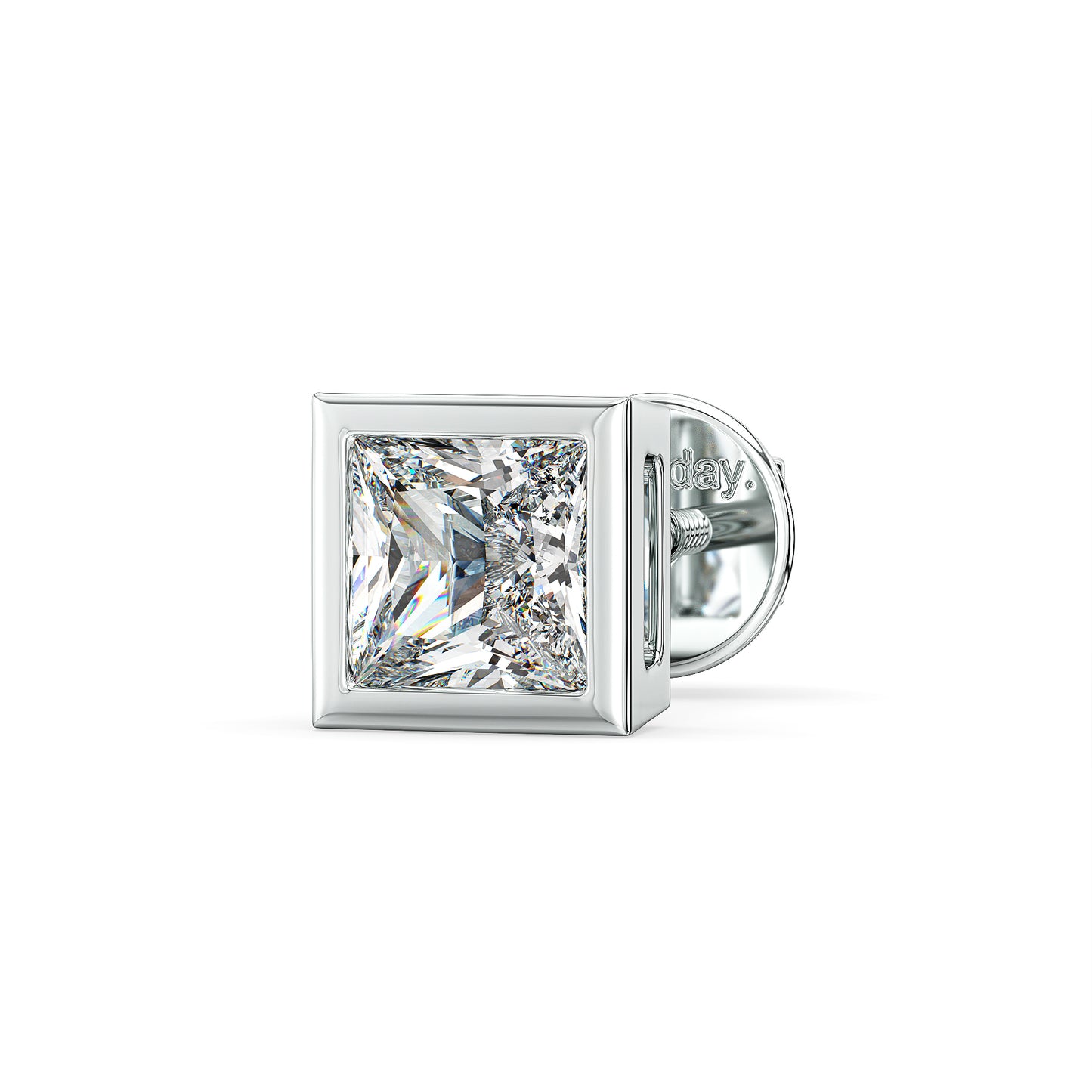 OLIVER BEZEL SET PRINCESS CUT LAB GROWN DIAMOND SOLITAIRE MEN'S EAR STUD, GOLD