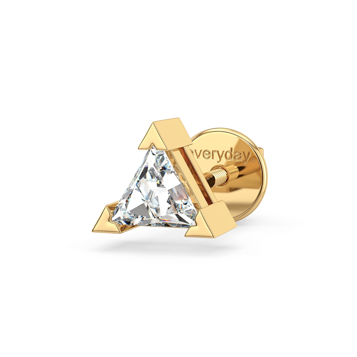 DAVID V-PRONG SET TRIANGLE CUT LAB GROWN DIAMOND SOLITAIRE MEN'S EAR STUD, GOLD