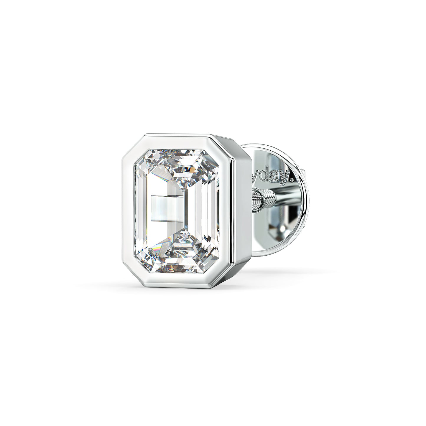 AMBROSE BEZEL SET EMERALD CUT LAB GROWN DIAMOND SOLITAIRE MEN'S EAR STUD, GOLD