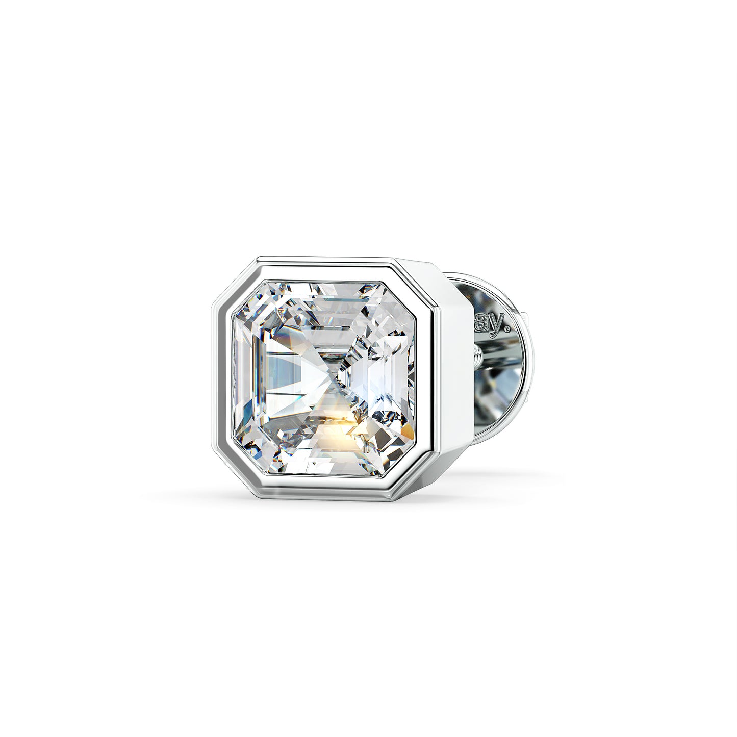 FRANCIS BEZEL SET ASSCHER CUT LAB GROWN DIAMOND SOLITAIRE MEN'S EAR STUD, GOLD