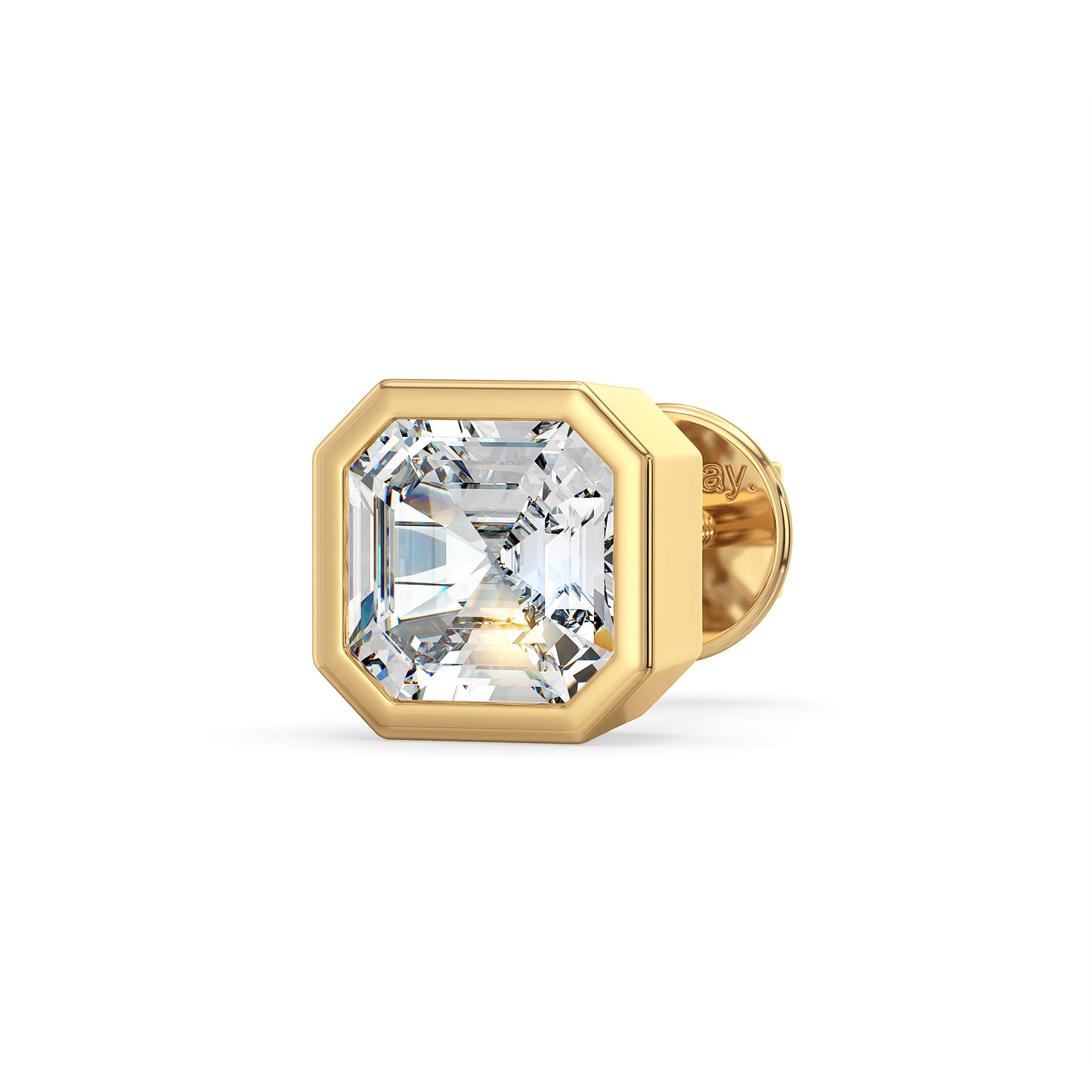 FRANCIS BEZEL SET ASSCHER CUT LAB GROWN DIAMOND SOLITAIRE MEN'S EAR STUD, GOLD